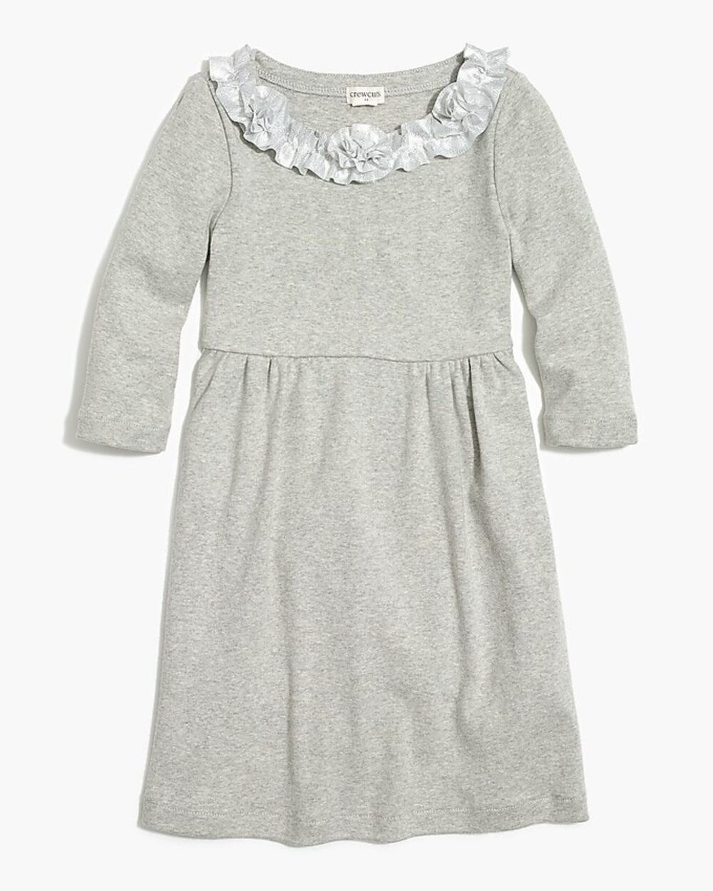 Crewcuts Girls Ruffle Trim Tee Dress Gray T Shirt Cotton Knit Tulle Rosette 8
